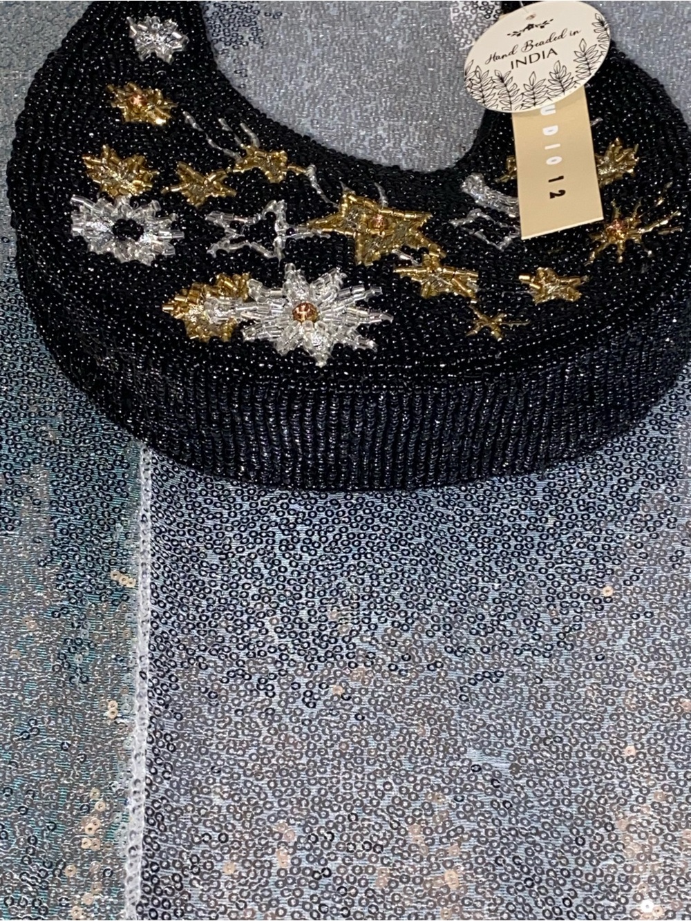 Studio 12 Celestial Hand Beaded Moon Stars Crescent Bag NWT Black Viral Find - Picture 3 of 14